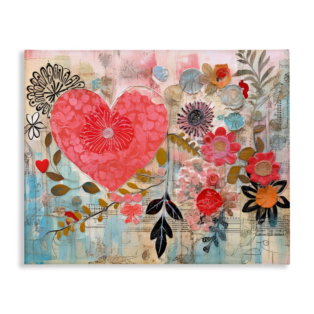 Stupell Industries Playful Heart & Flowers Canvas Wall Art Design by LSR Design Studio